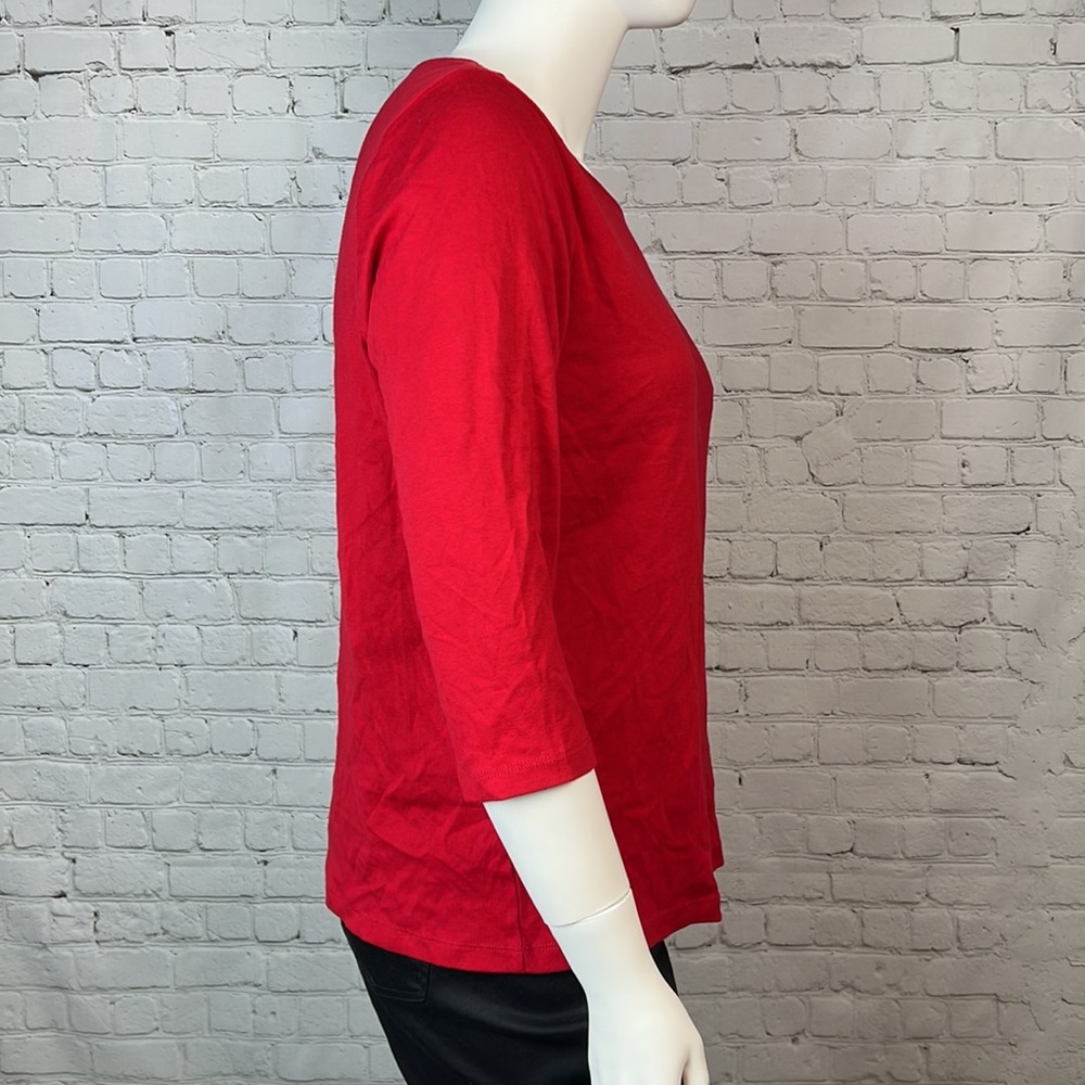Red Cotton Scoopneck 3/4 Sleeve Top Plus Size 1X - Picture 4 of 6